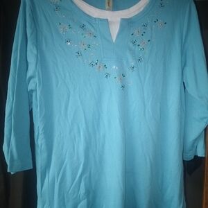 Turquoise Embroidered Women's Blouse